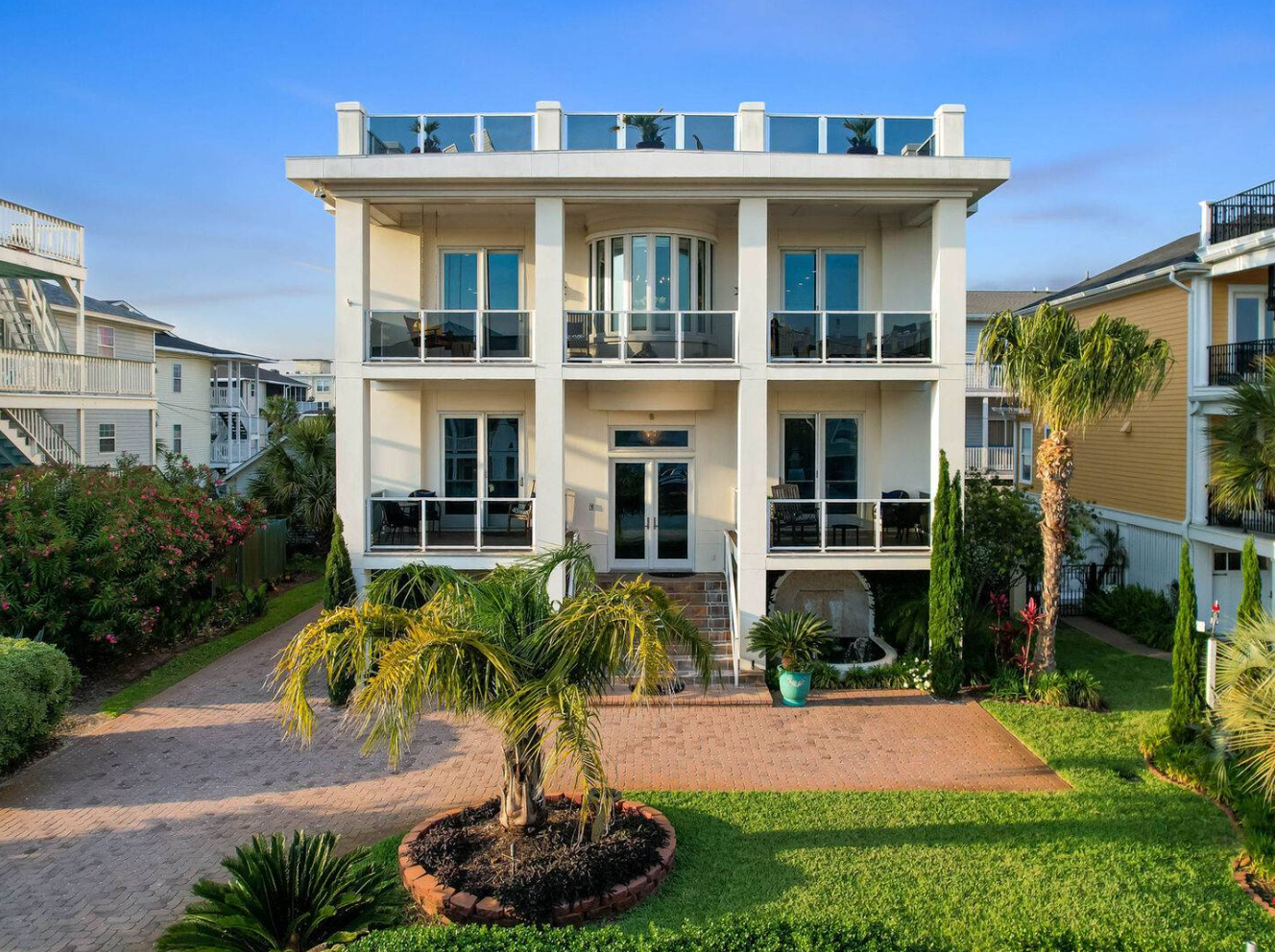 The exterior view of a large Tybee Island mansion.