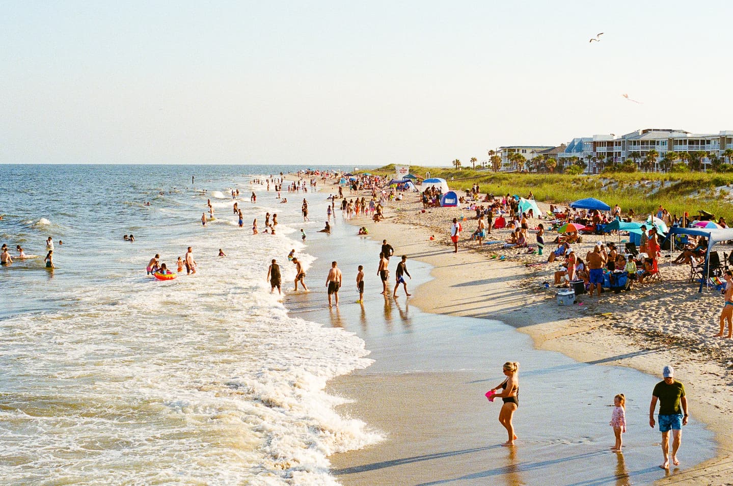 Beach goers on Tybee Island, GA.