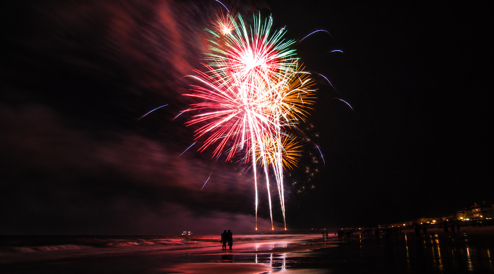 Nighttime fireworks on Tybee Island.