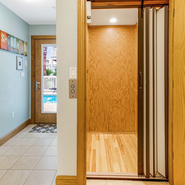 The indoor elevator at 59 Captain’s View home on Tybee Island