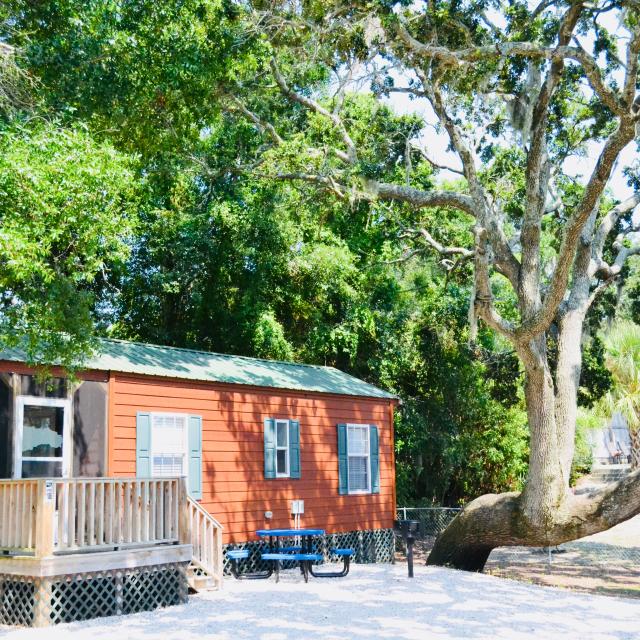 A log cabin for camping near the beach