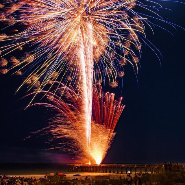 Outdoor evening fireworks show.