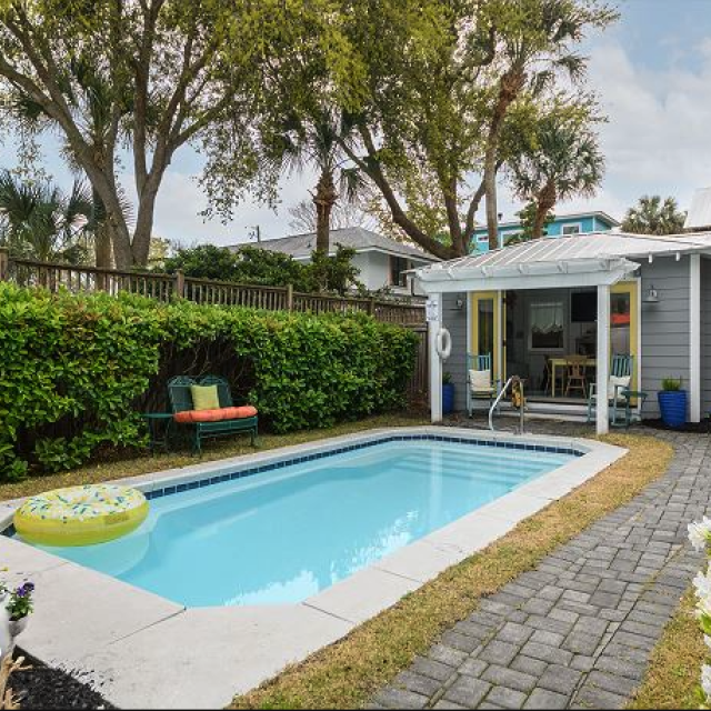 An outdoor backyard pool.