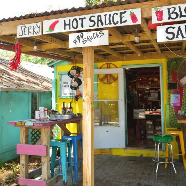 Quirky and colorful outdoor shops.