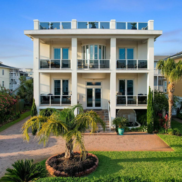 The exterior view of a large Tybee Island mansion.