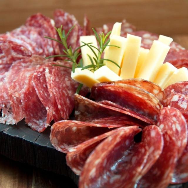 Assorted salami and cheese.