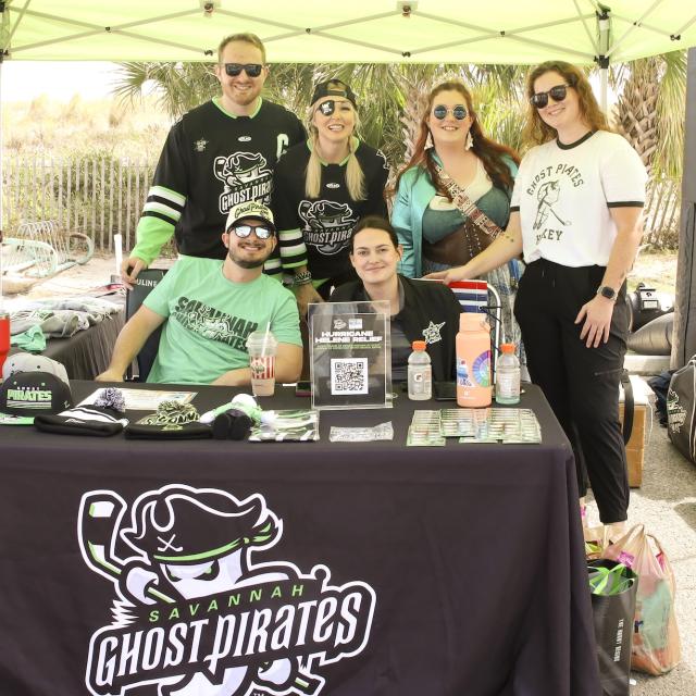 An outdoor table setup for the Savannah Ghost Pirates, Savannah, GA’s hockey team.