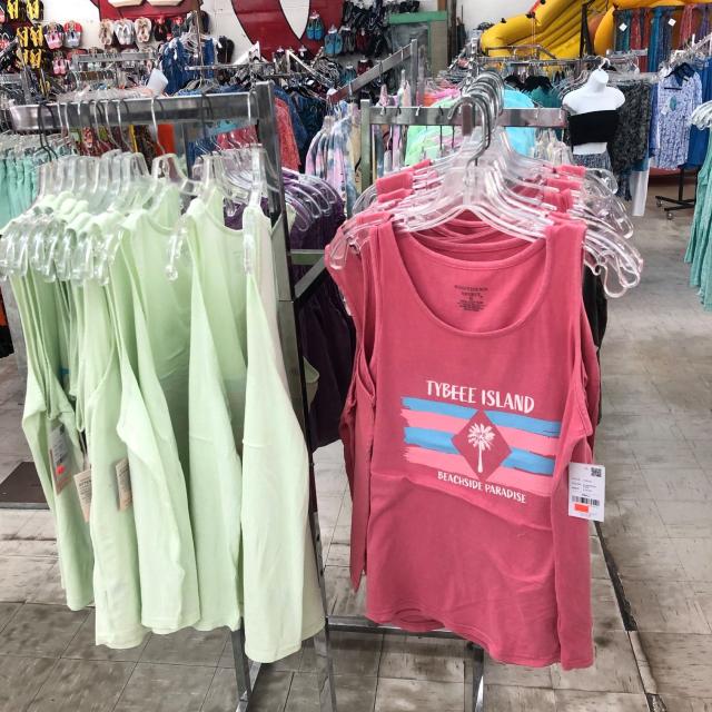 Beach and loungewear for purchase in a department store.