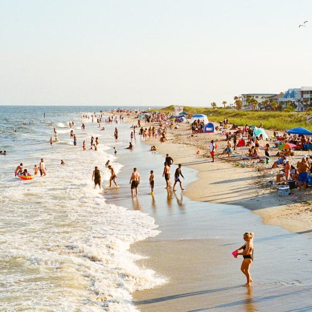 Beach goers on Tybee Island, GA.