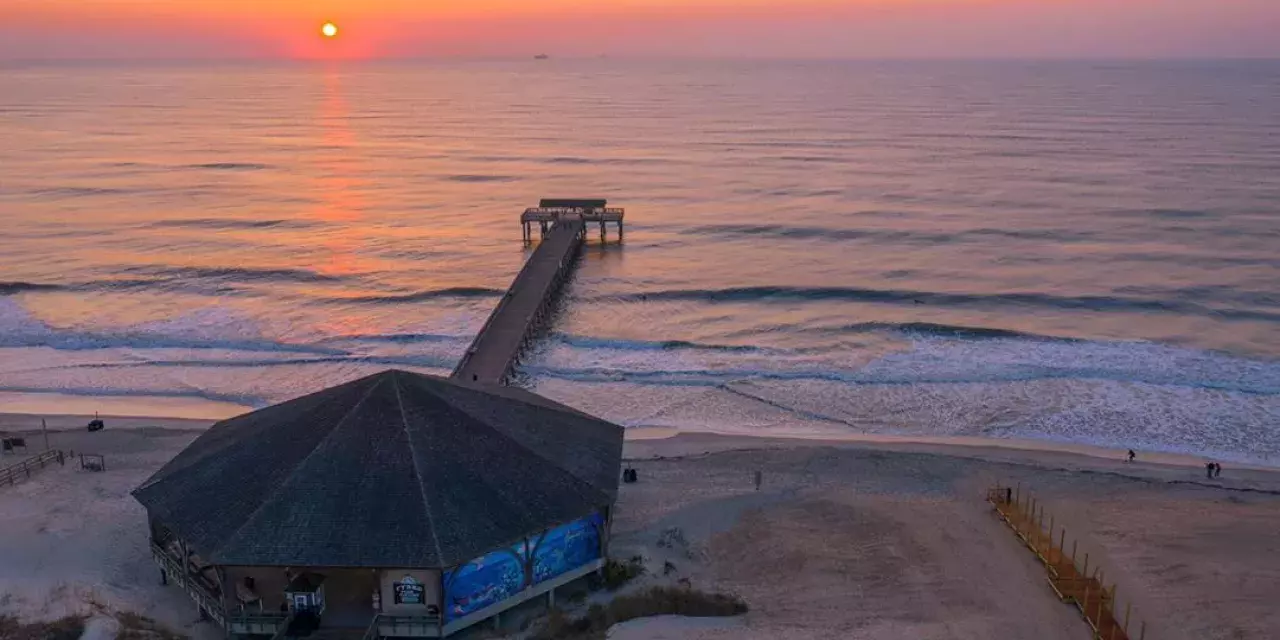 tybee island pier sunrise drone