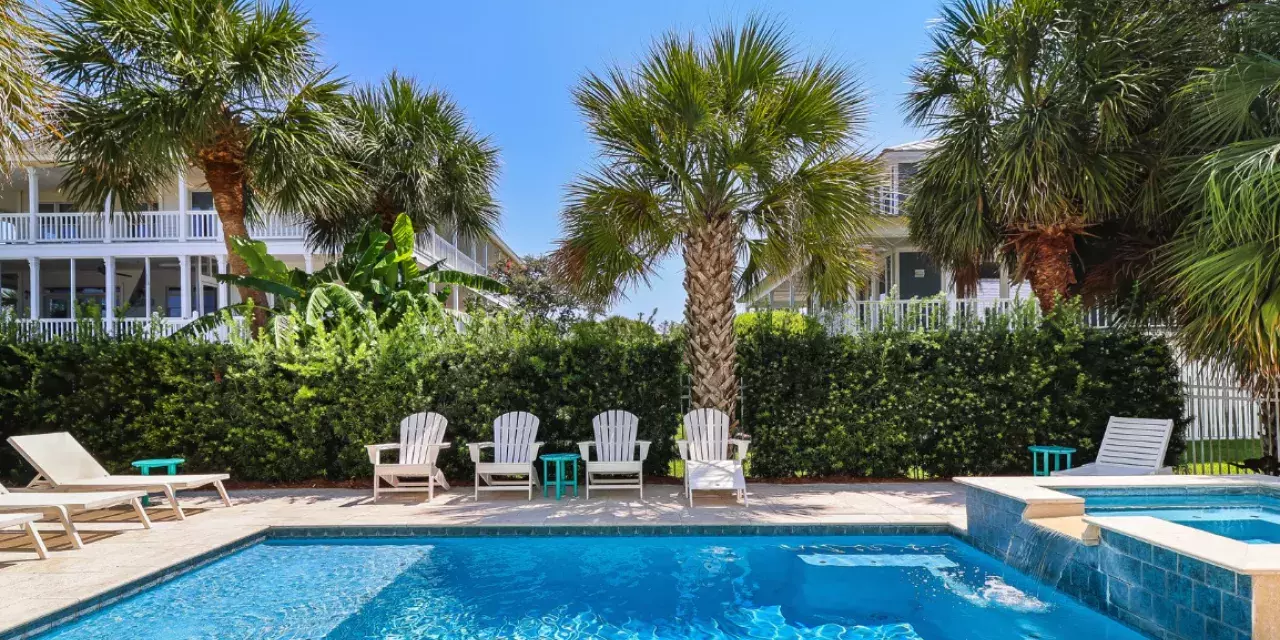 Pool area with hot tub