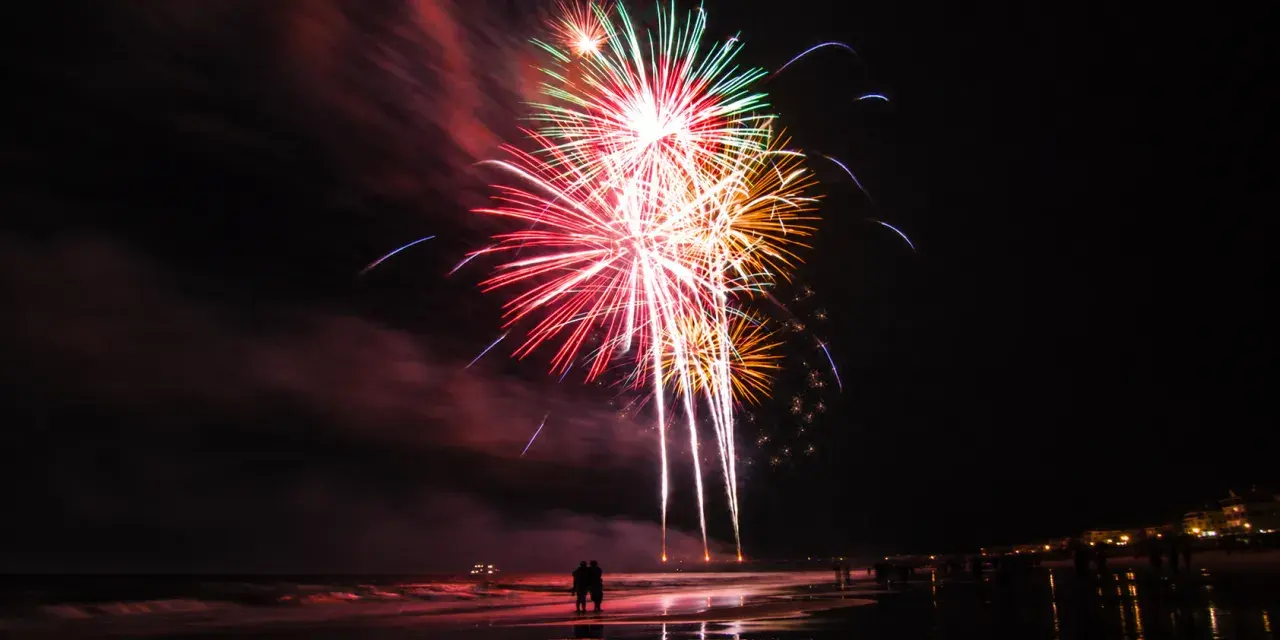 Nighttime fireworks on Tybee Island.
