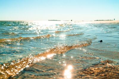 Waves washing along the sand on a beach.
