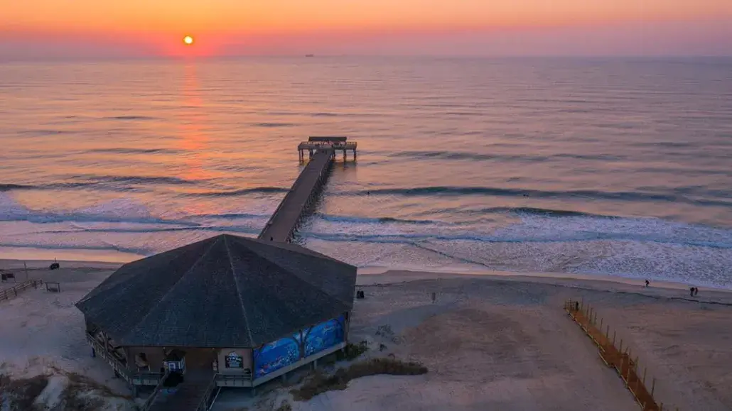 tybee island pier sunrise drone