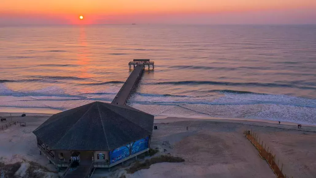 tybee island pier sunrise drone
