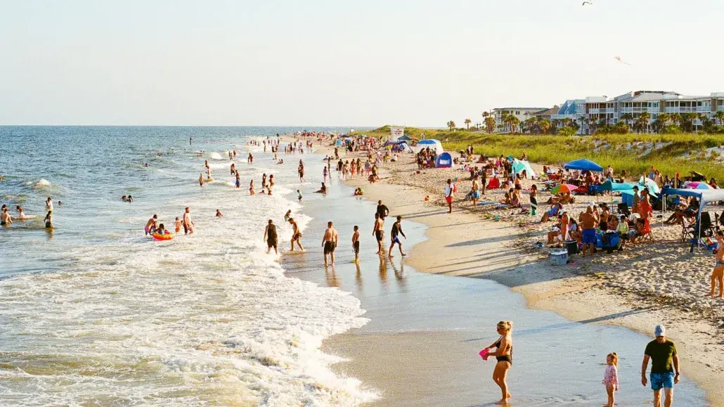 Beach goers on Tybee Island, GA.