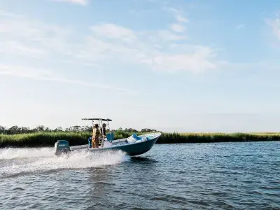 A small boat on the water.