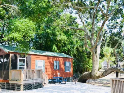 A log cabin for camping near the beach