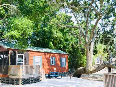 A log cabin for camping near the beach
