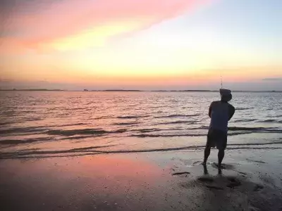 fishing tybee island beach sunset