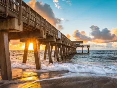The ocean pier at sunset