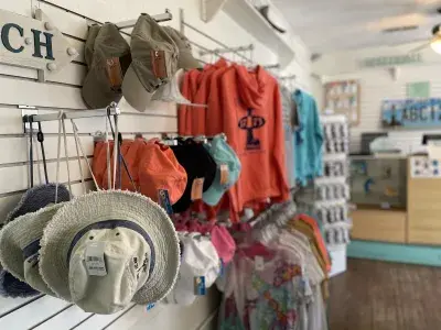 Clothes and hats hung for purchase