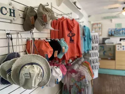 Clothes and hats hung for purchase