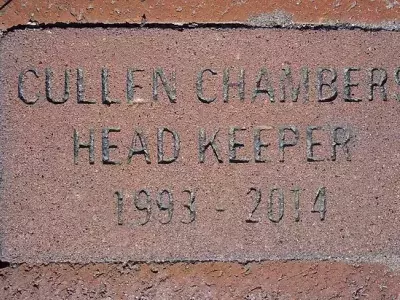 A pathway stone inscribed with the name of the lighthouse head keepers name