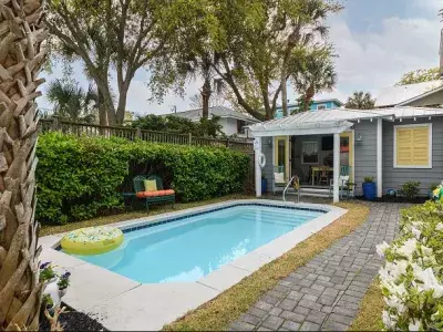 An outdoor backyard pool.