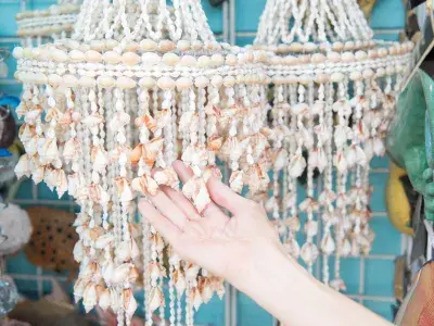 A chandelier made out of seashells