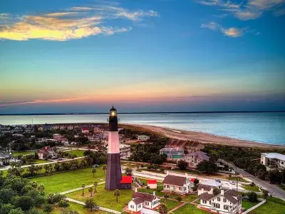 An aerial view of the Tybee Island Lighthouse.