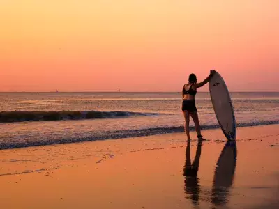 sunset surfing