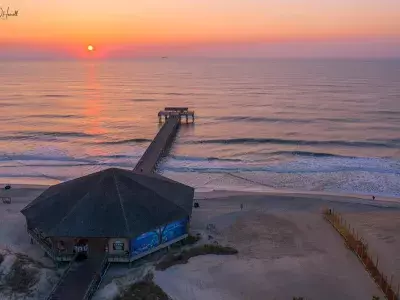 tybee island pier sunrise drone