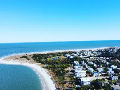 Aerial view of Tybee Island with panoramic ocean views