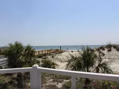 Outdoor deck with view overlooking the beach on Tybee Island