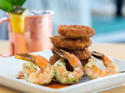 shrimp and fried seafood on a dish