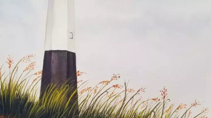 A watercolor painting of the Tybee Island Lighthouse