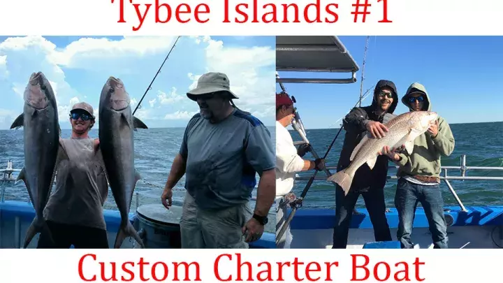 Side by side images of fishermen on boats holding large fish