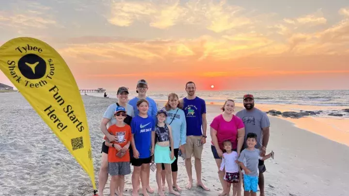 Group gathered together on Tybee Island for Tybee Shark Teeth Tours