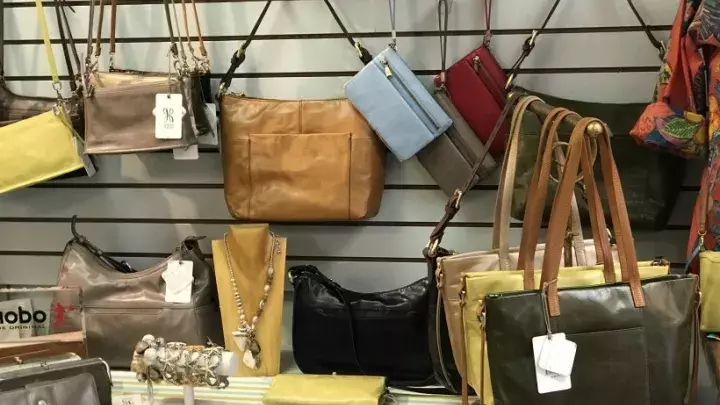 A display of purses and wallets